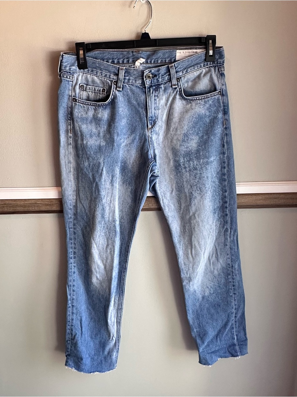 Rag & Bone Boyfriend Straight Jeans Potassium Wash Raw Hem